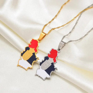 Serbia Flag Map Necklace