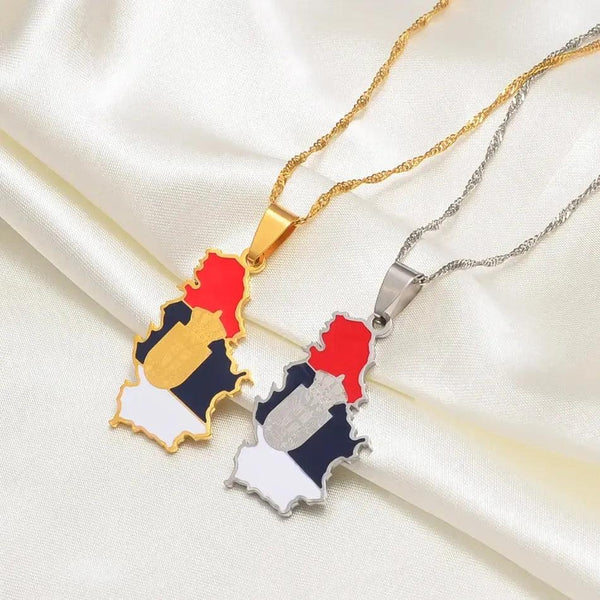 Serbia Flag Map Necklace