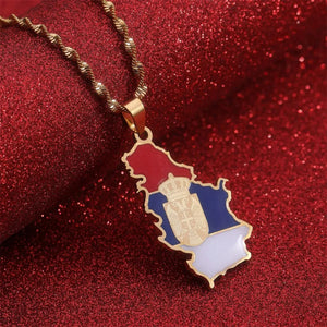 Serbia Flag Map Necklace