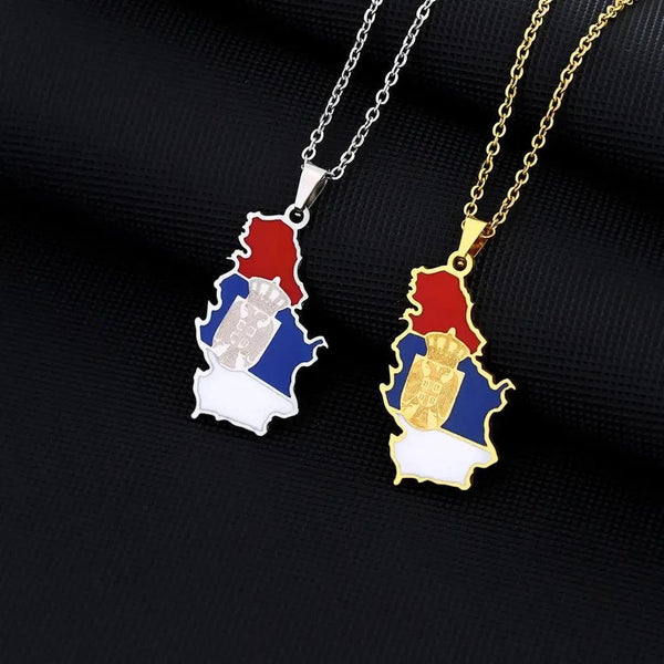 Serbia Flag Map Necklace