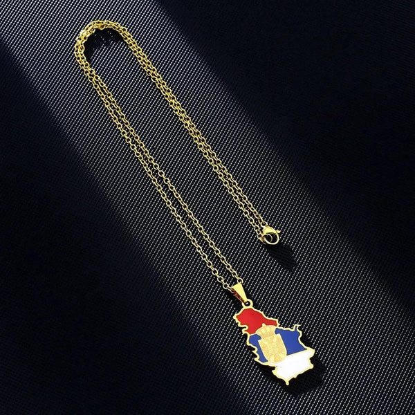 Serbia Flag Map Necklace