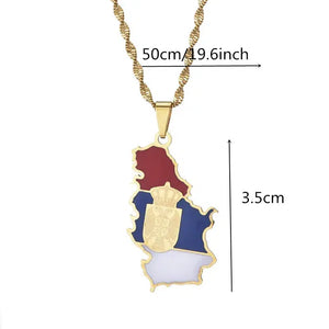 Serbia Flag Map Necklace