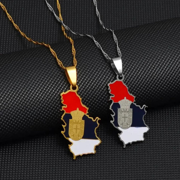 Serbia Flag Map Necklace