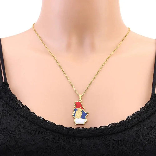 Serbia Flag Map Necklace
