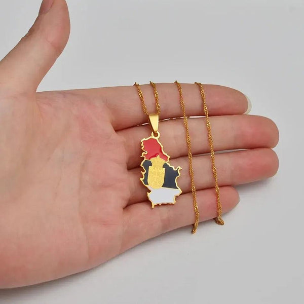 Serbia Flag Map Necklace
