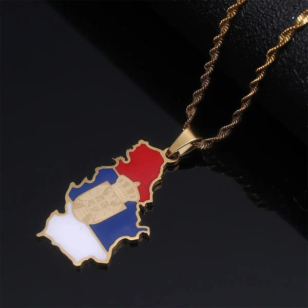 Serbia Flag Map Necklace