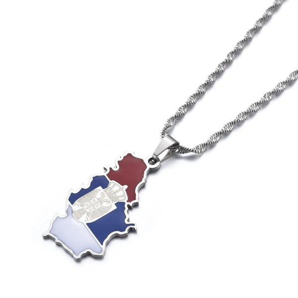 Serbia Flag Map Necklace