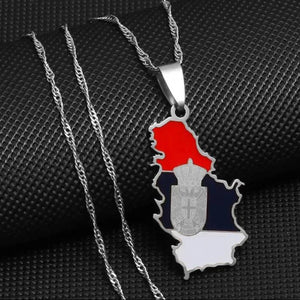 Serbia Flag Map Necklace