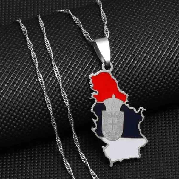 Serbia Flag Map Necklace