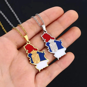 Serbia Flag Map Necklace