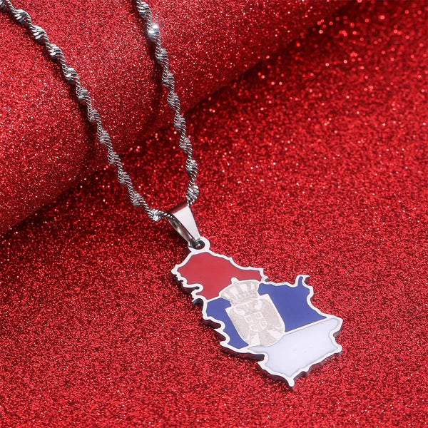 Serbia Flag Map Necklace