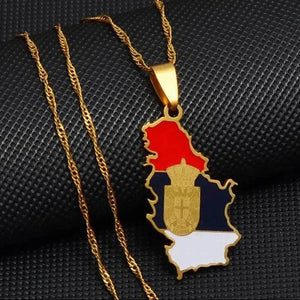 Serbia Flag Map Necklace