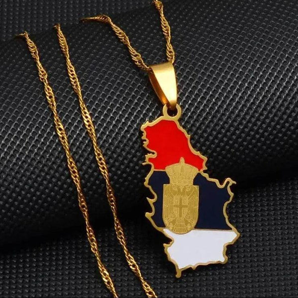 Serbia Flag Map Necklace