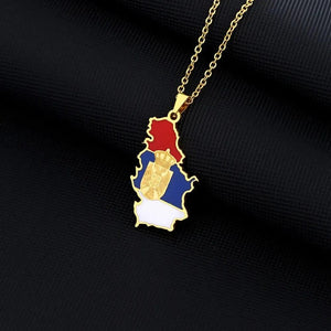 Serbia Flag Map Necklace