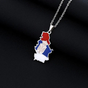 Serbia Flag Map Necklace