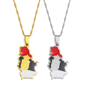 Serbia Flag Map Necklace