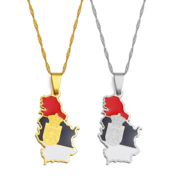Serbia Flag Map Necklace