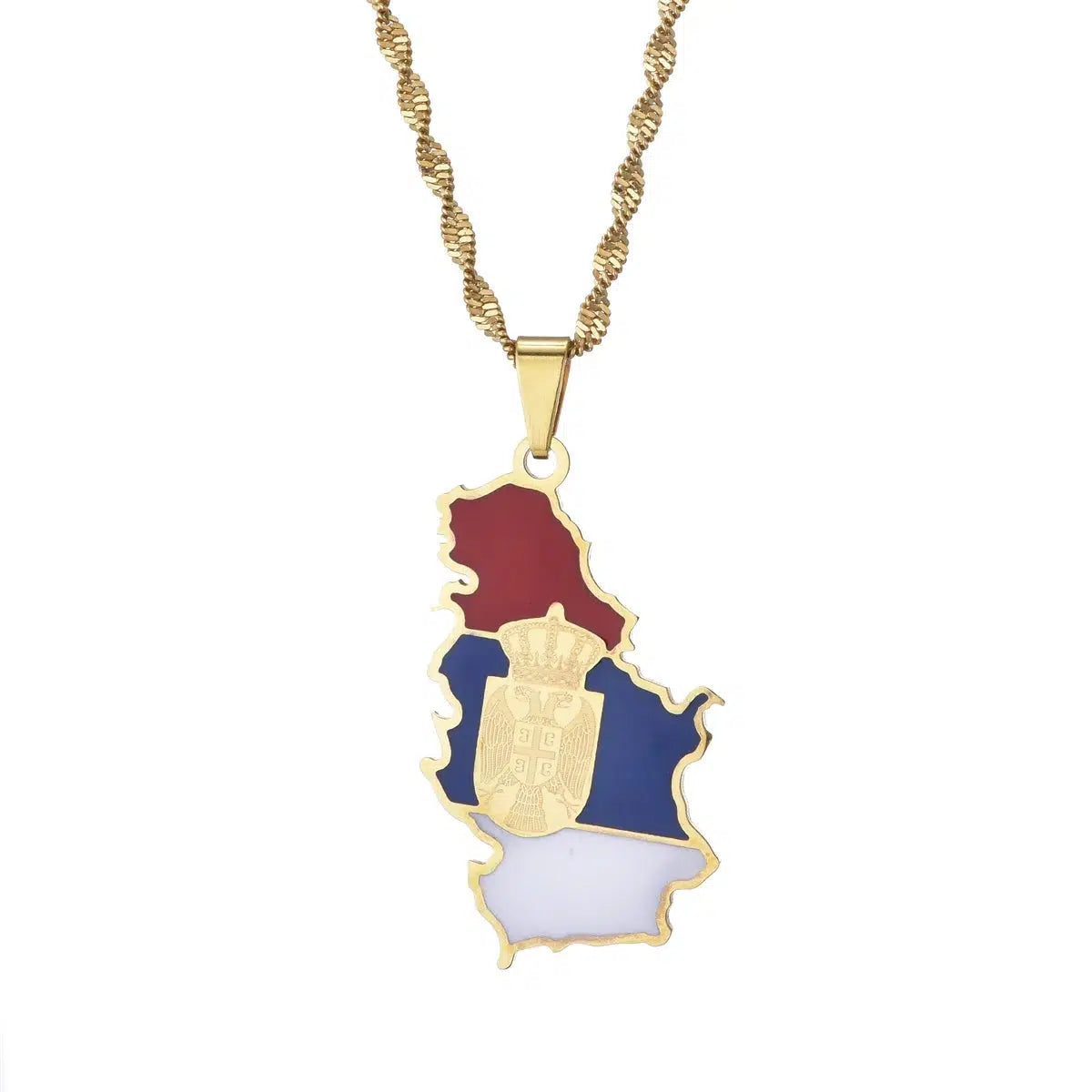 Serbia Flag Map Necklace