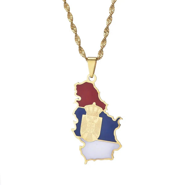 Serbia Flag Map Necklace