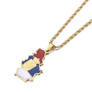 Serbia Flag Map Necklace