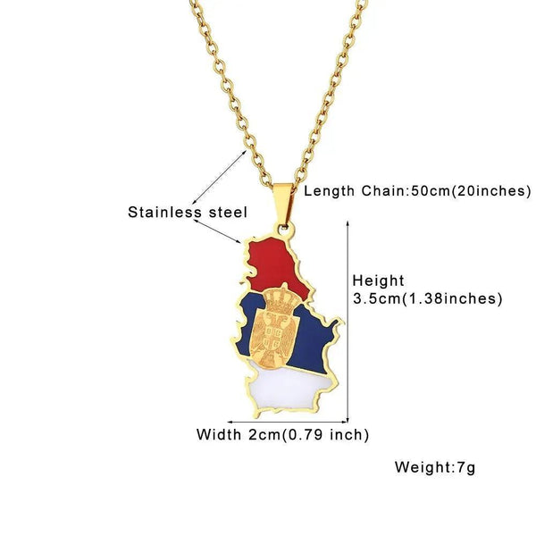 Serbia Flag Map Necklace