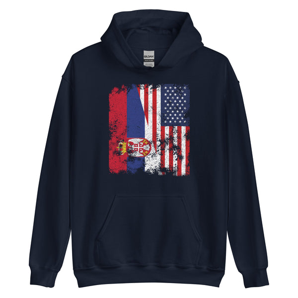 Serbia USA Flag - Half American Hoodie