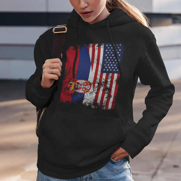 Serbia USA Flag - Half American Hoodie