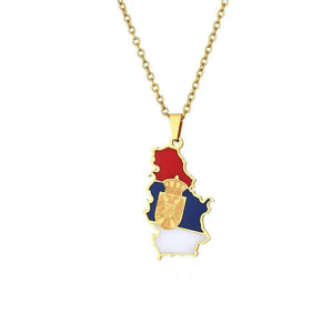 Serbia Flag Map Necklace