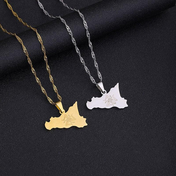 Sicily Flag Map Necklace