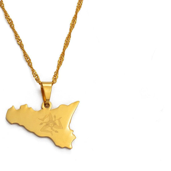 Sicily Flag Map Necklace