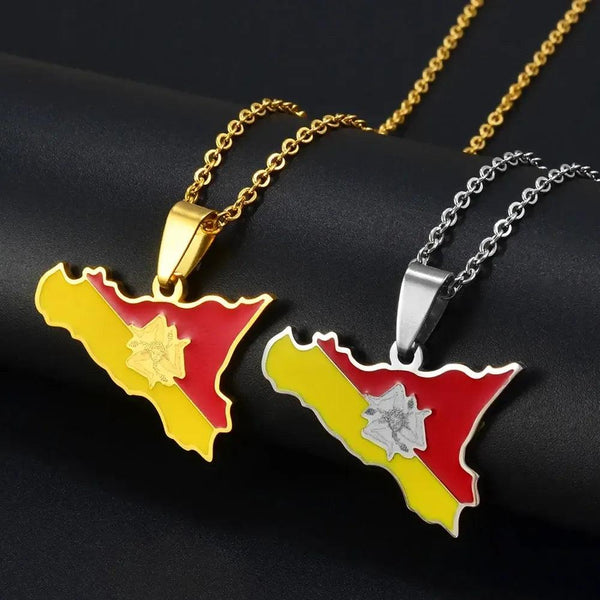 Sicily Flag Map Necklace