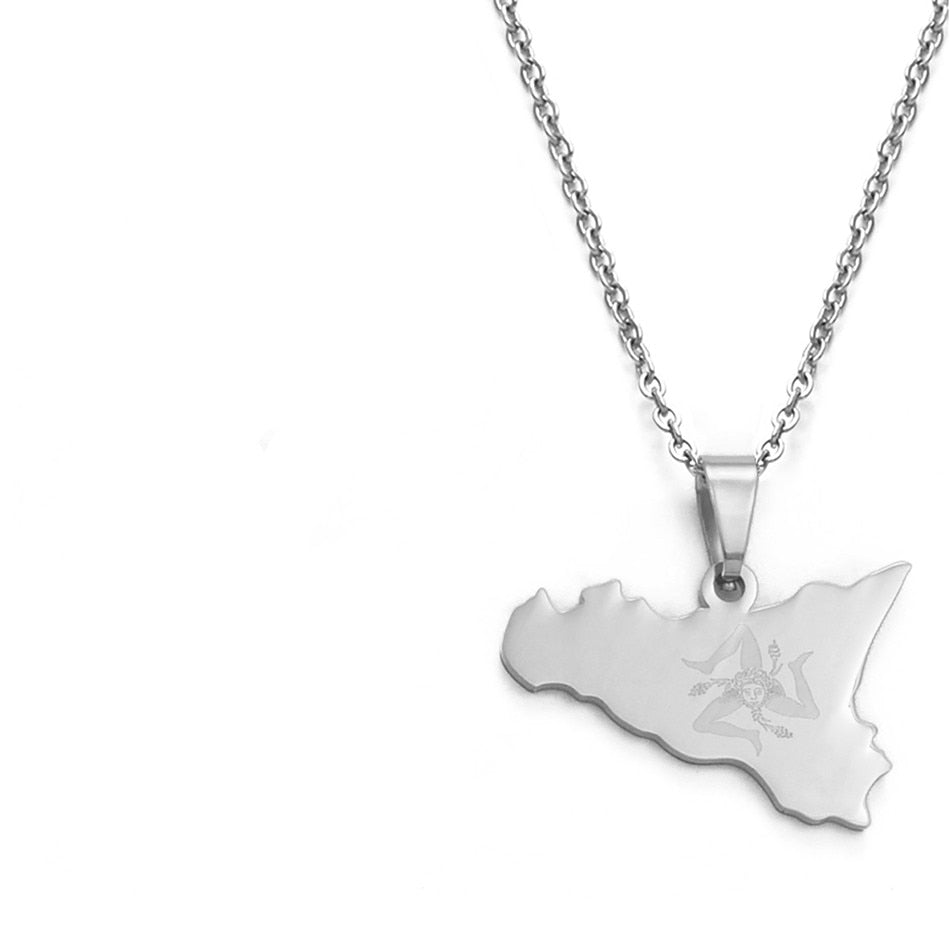 Sicily Flag Map Necklace