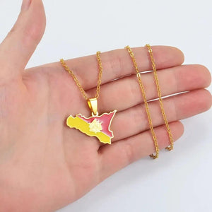 Sicily Flag Map Necklace