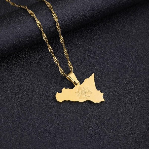 Sicily Flag Map Necklace