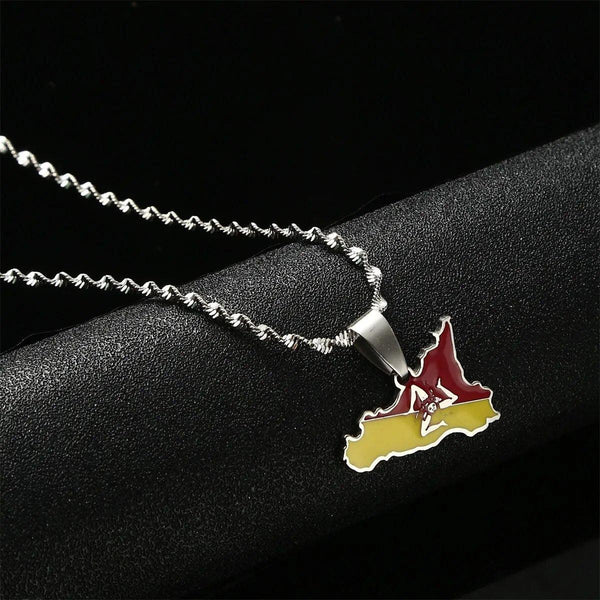 Sicily Flag Map Necklace