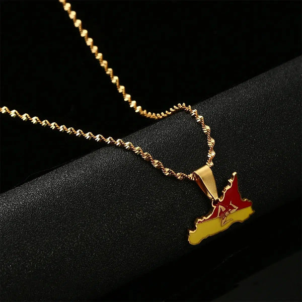 Sicily Flag Map Necklace