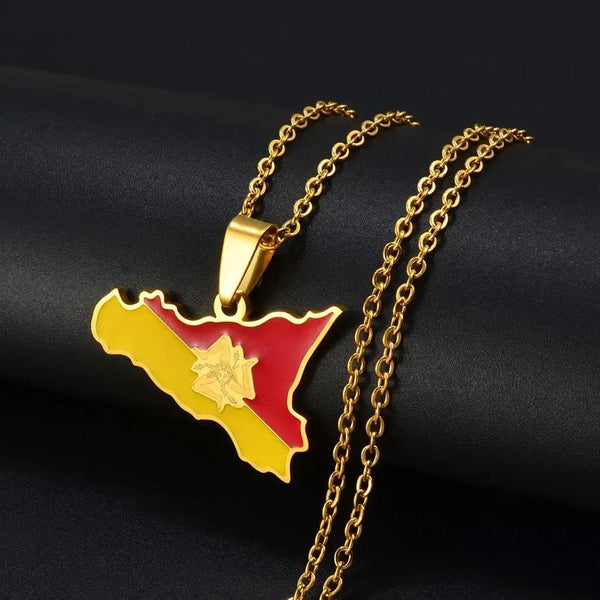 Sicily Flag Map Necklace