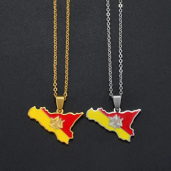 Sicily Flag Map Necklace