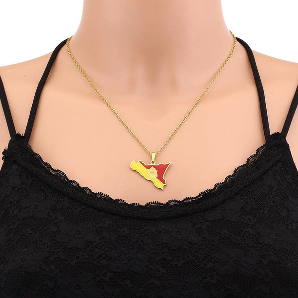 Sicily Flag Map Necklace