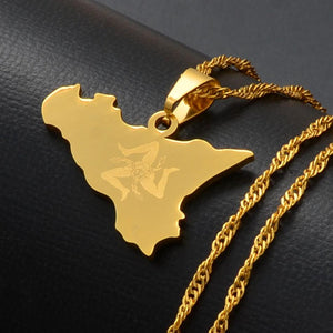 Sicily Flag Map Necklace