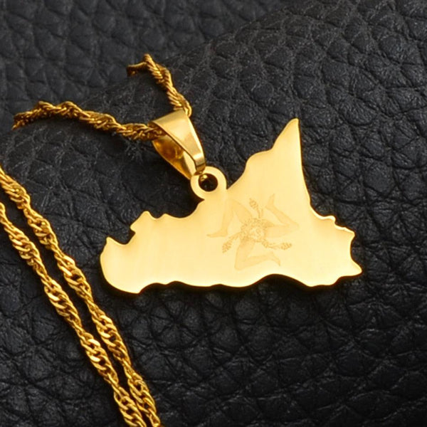 Sicily Flag Map Necklace