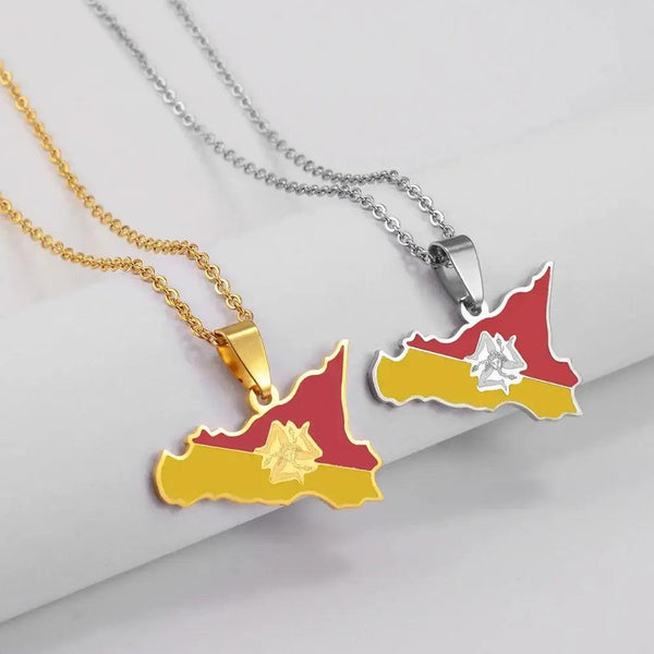 Sicily Flag Map Necklace