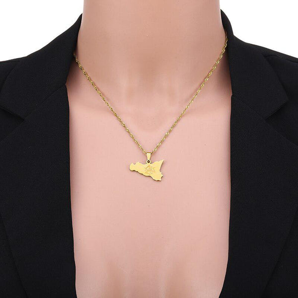 Sicily Flag Map Necklace