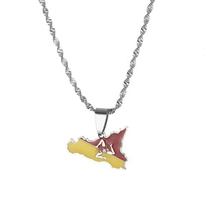 Sicily Flag Map Necklace