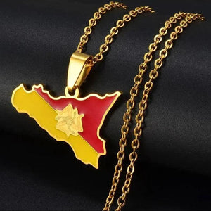 Sicily Flag Map Necklace