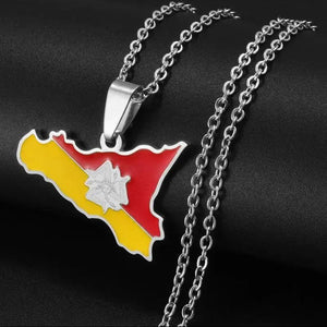 Sicily Flag Map Necklace