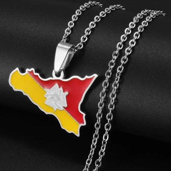 Sicily Flag Map Necklace