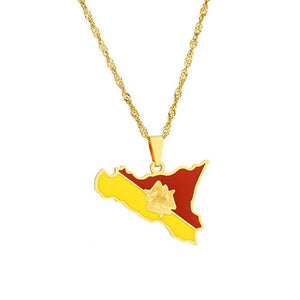 Sicily Flag Map Necklace