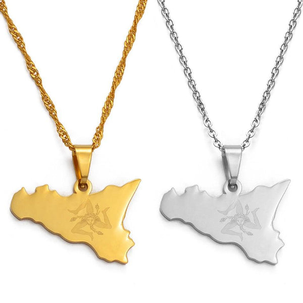 Sicily Flag Map Necklace