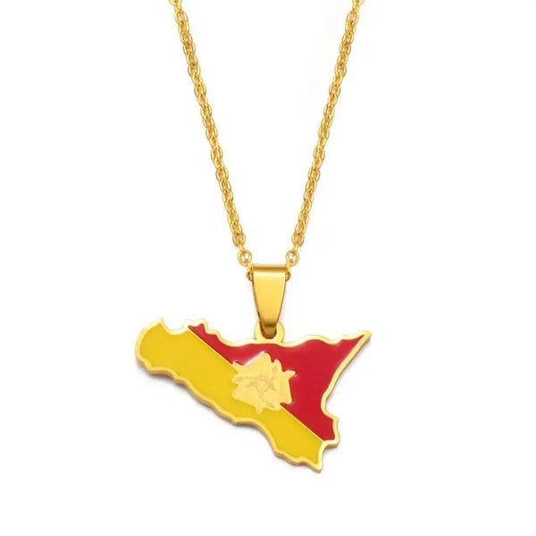 Sicily Flag Map Necklace